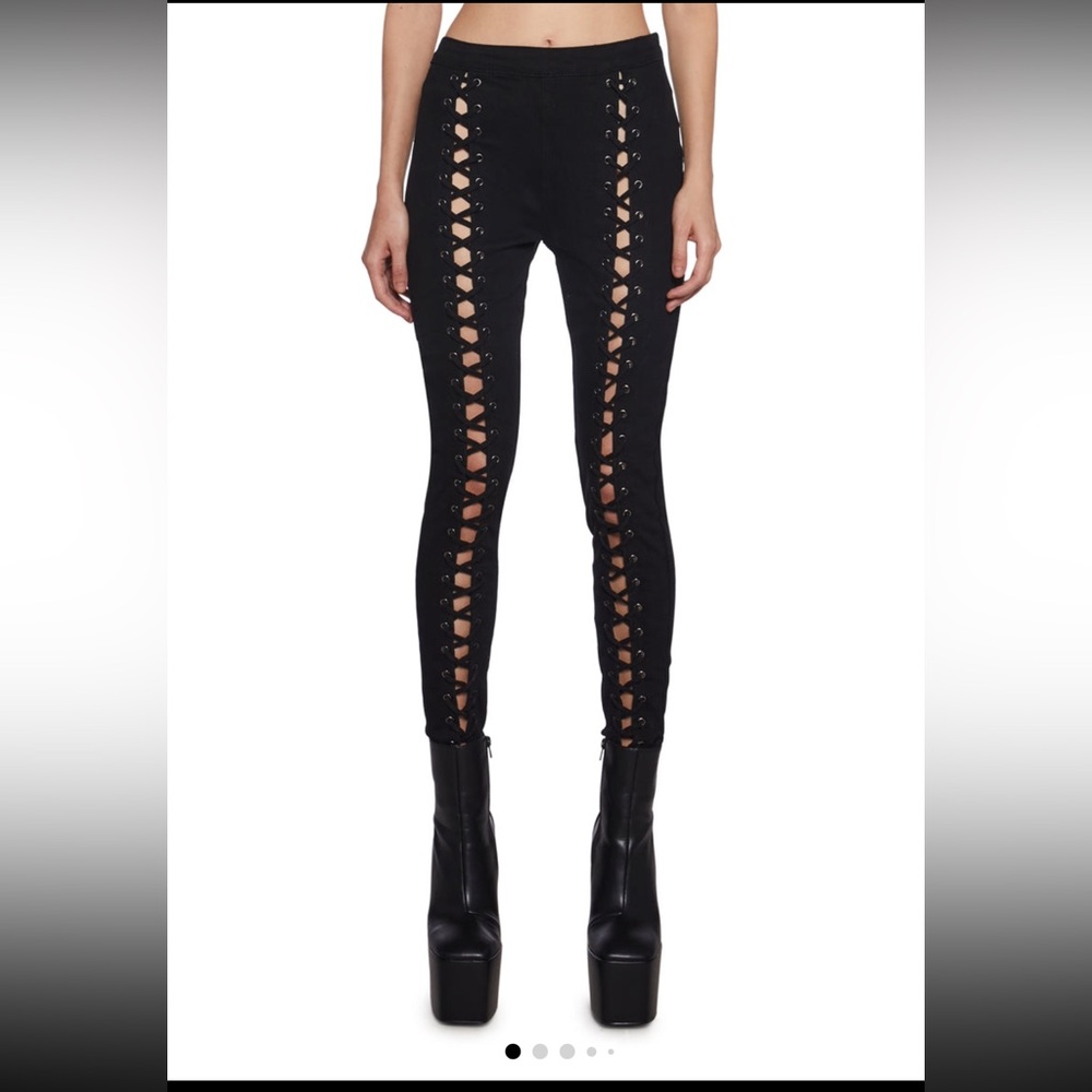 Lace-Up Black Cotton Jeans